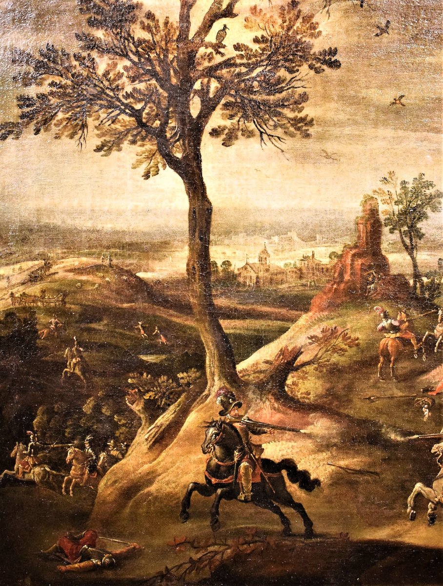 Assaut Du Village Avec Choc Des  Chevaliers - Maître Flamand, 17ème Siècle-photo-3