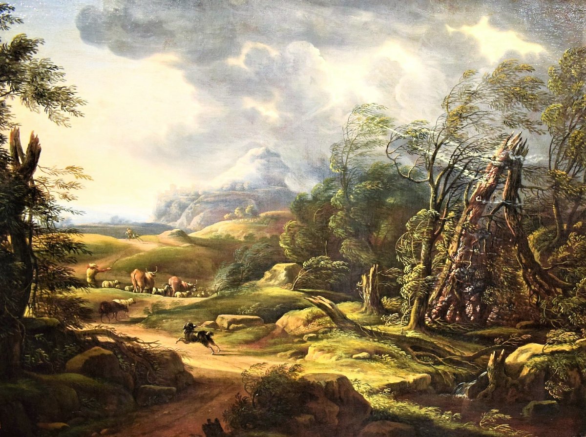 Paysage avec berger et troupeaux - Carlo Antonio Tavella (1668 -1738)-photo-2