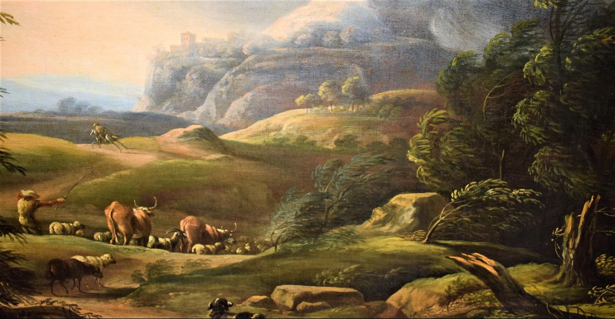 Paysage avec berger et troupeaux - Carlo Antonio Tavella (1668 -1738)-photo-4