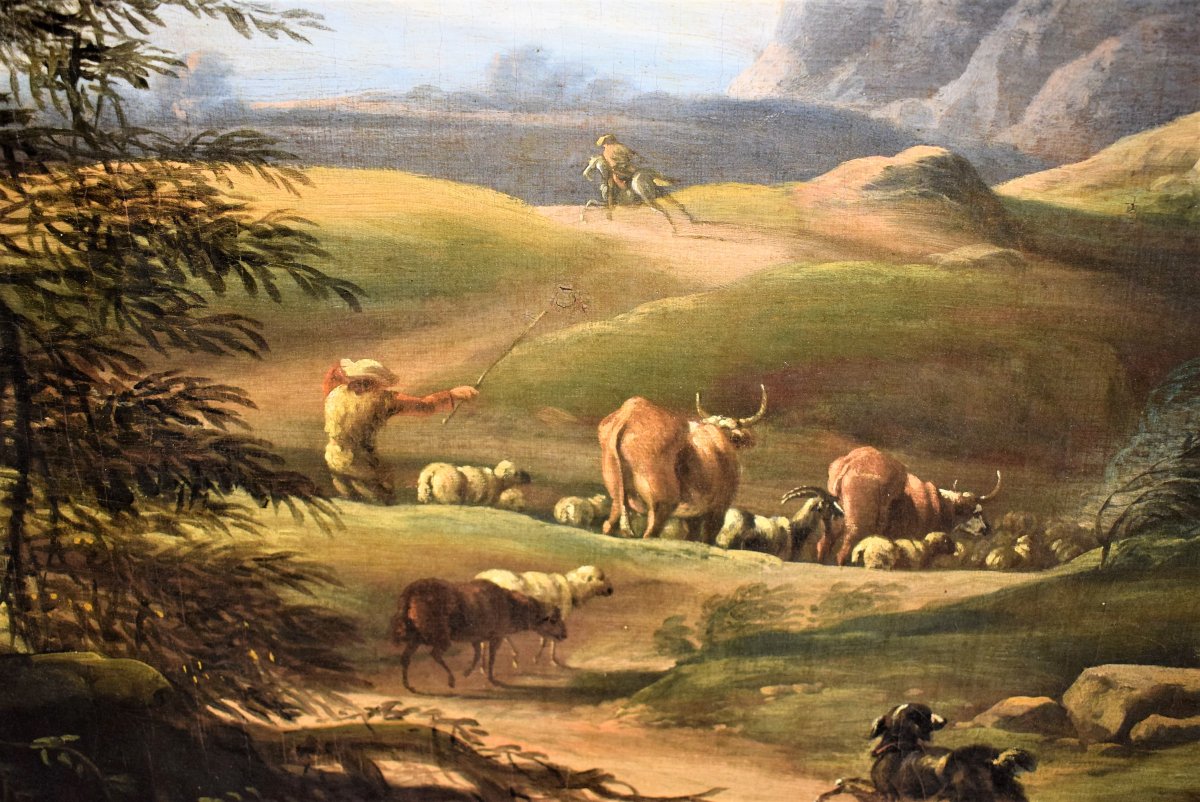 Paysage avec berger et troupeaux - Carlo Antonio Tavella (1668 -1738)-photo-5