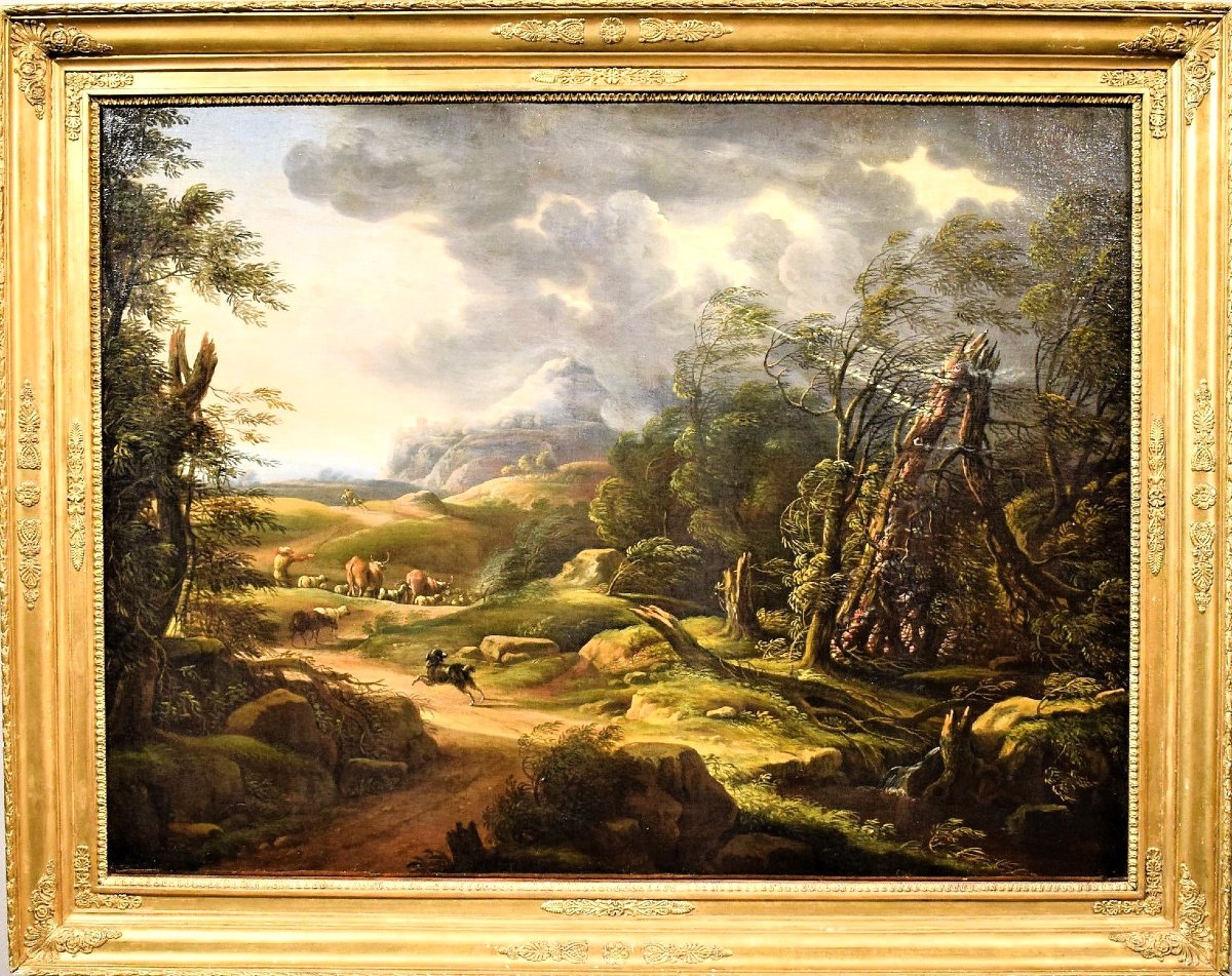 Paysage avec berger et troupeaux - Carlo Antonio Tavella (1668 -1738)