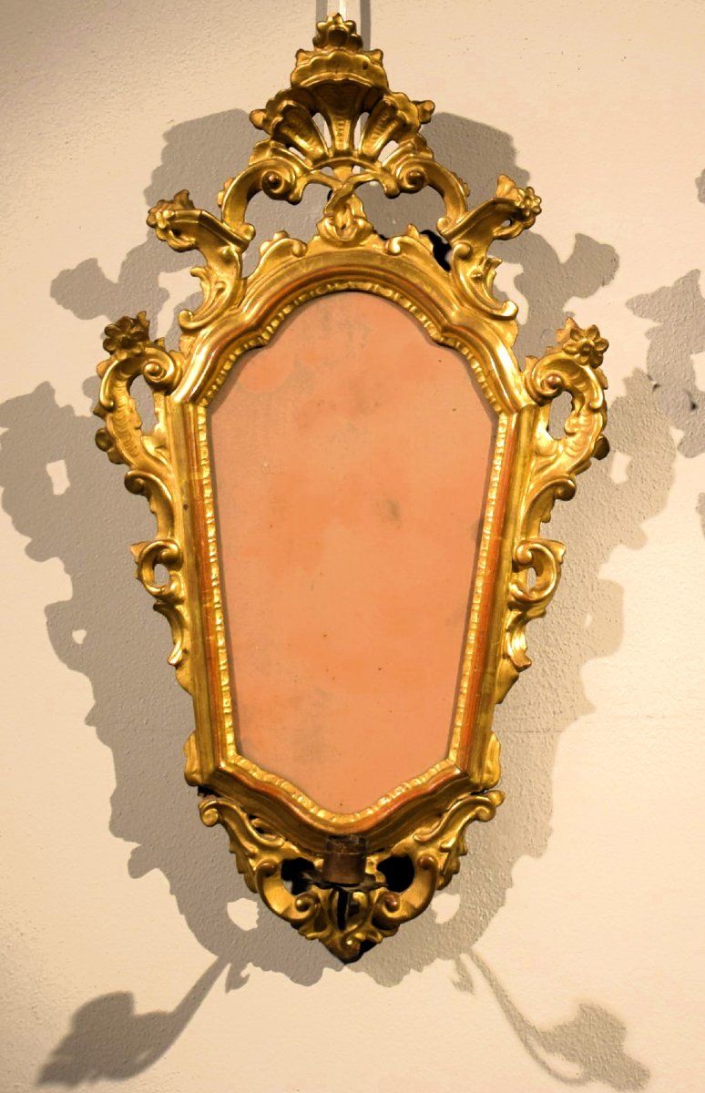 Paire de petits miroirs Louis Xv dorés - Venise,  XVIIIe siècle-photo-4