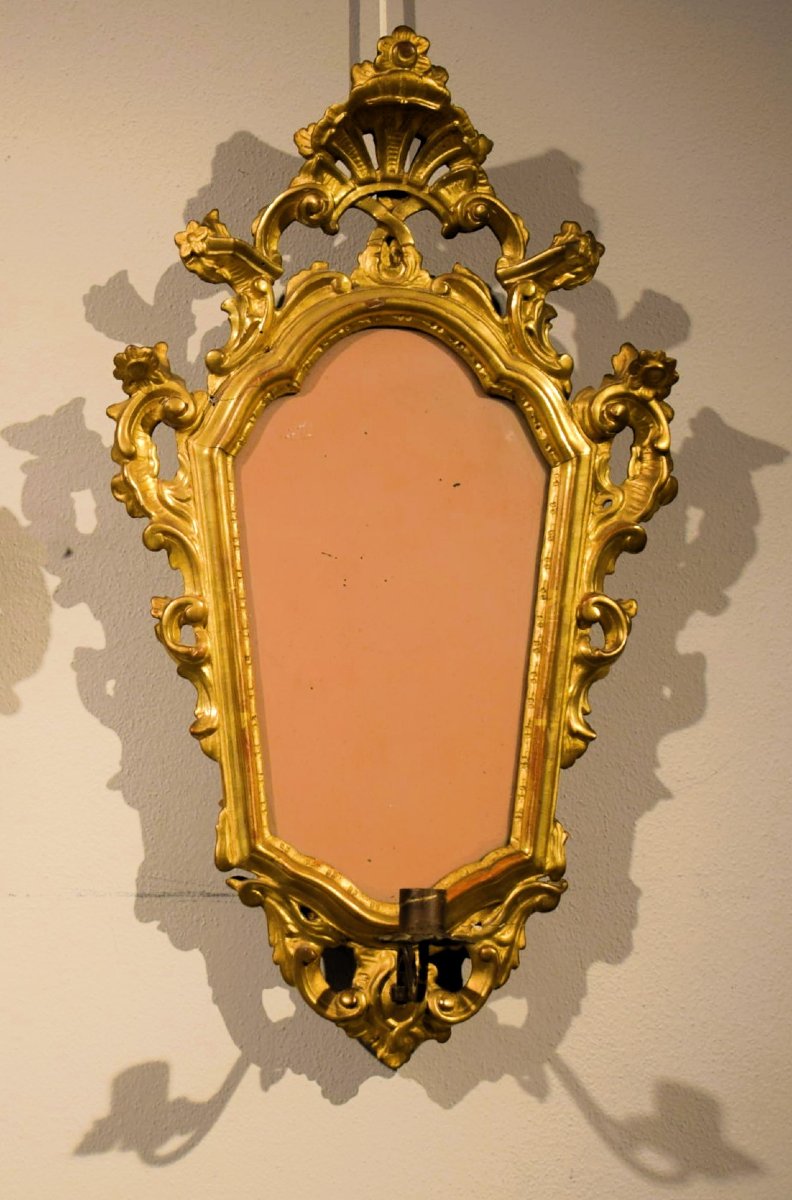 Paire de petits miroirs Louis Xv dorés - Venise,  XVIIIe siècle-photo-1
