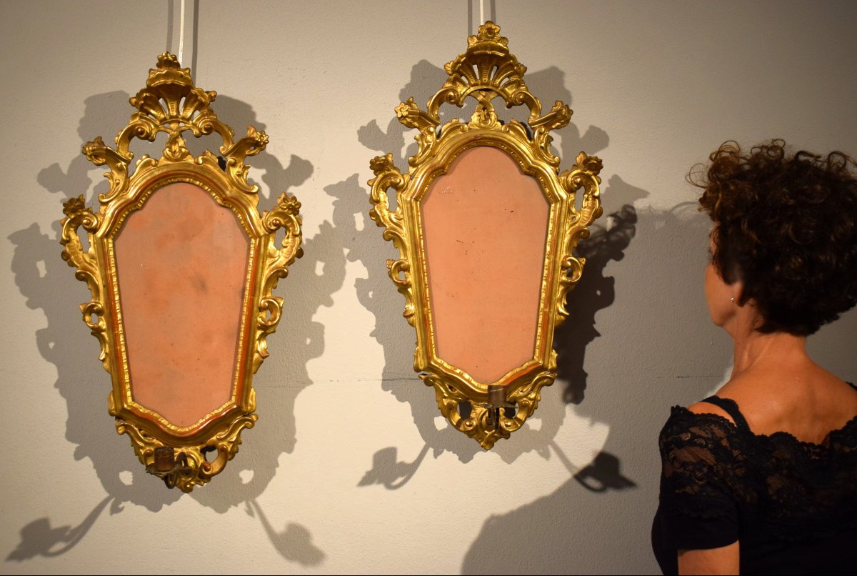 Paire de petits miroirs Louis Xv dorés - Venise,  XVIIIe siècle-photo-4