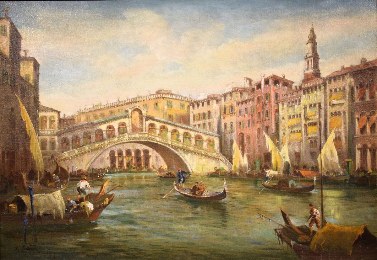 Venise, Grand Canal et pont du Rialto - Angelo Trentin (Udine 1850- Vienne 1912)-photo-2