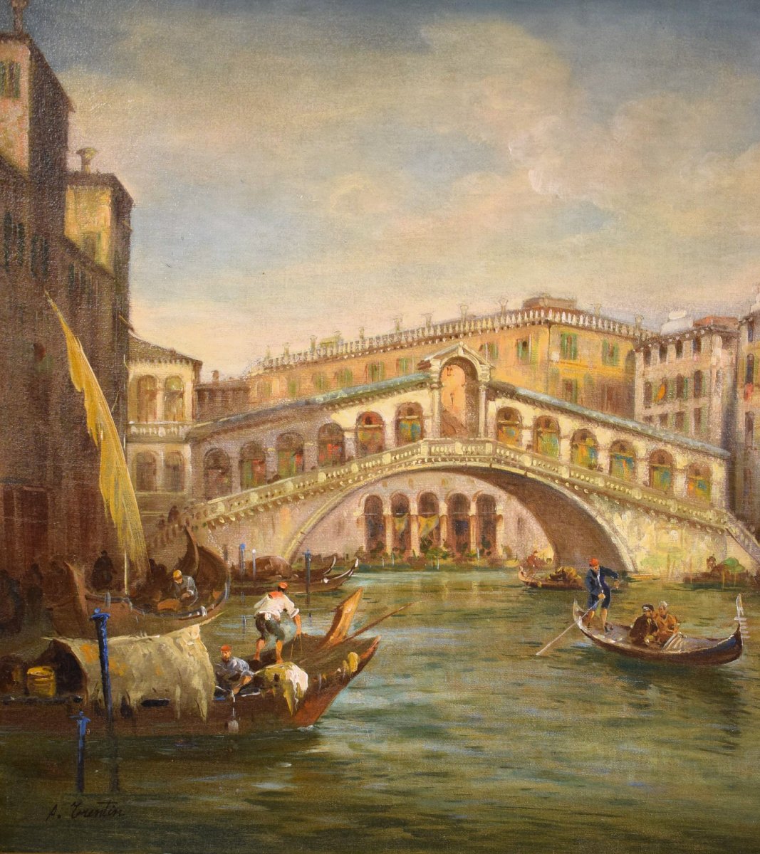 Venise, Grand Canal et pont du Rialto - Angelo Trentin (Udine 1850- Vienne 1912)-photo-3