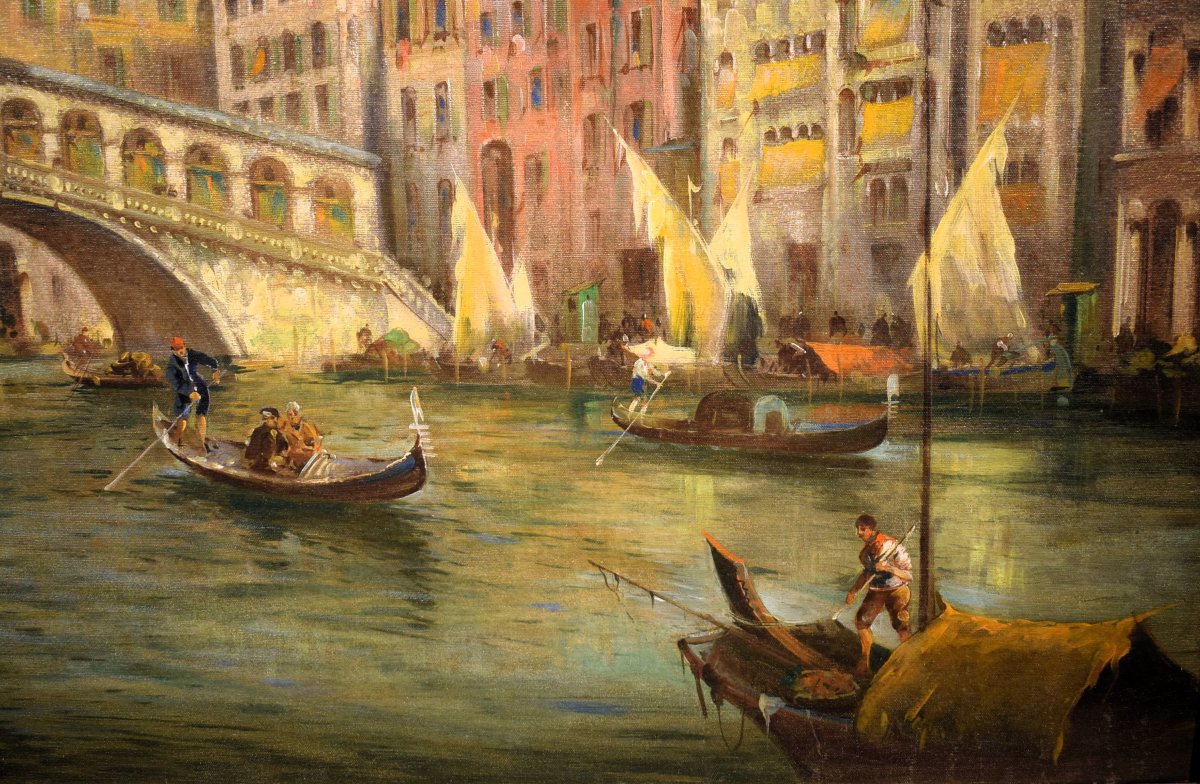 Venise, Grand Canal et pont du Rialto - Angelo Trentin (Udine 1850- Vienne 1912)-photo-4