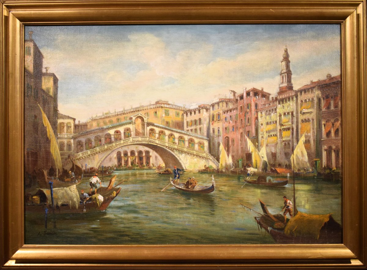 Venise, Grand Canal et pont du Rialto - Angelo Trentin (Udine 1850- Vienne 1912)
