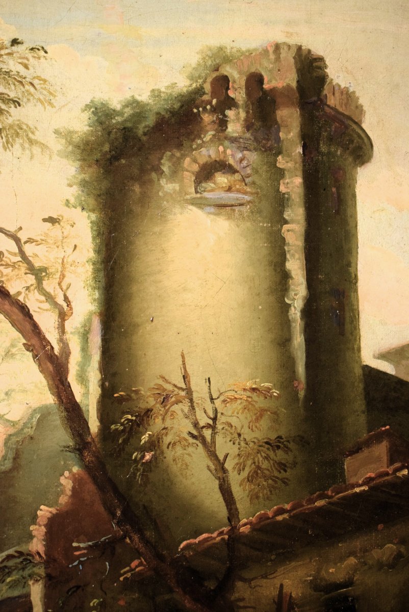 Paysage côtier avec scène portuaire et ruines - Abraham Teerlink  (1776 - 1857) Signé-photo-4