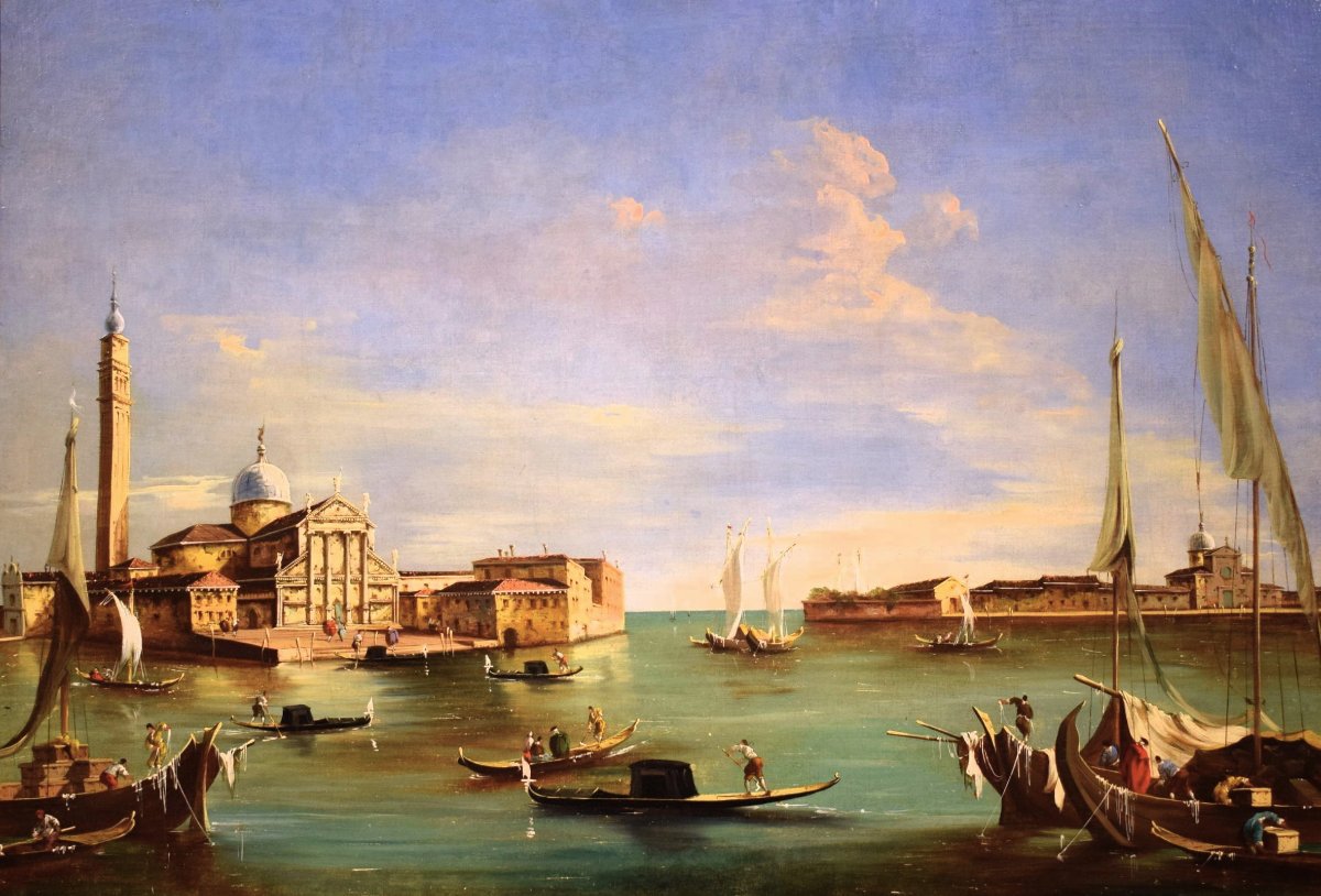 Venise, l'île de San Giorgio - école de Francesco Guardi - XIXe siècle-photo-2