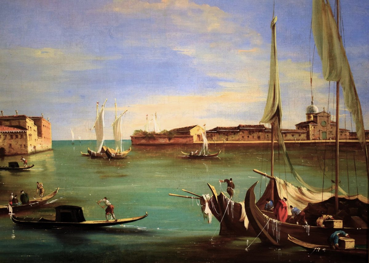 Venise, l'île de San Giorgio - école de Francesco Guardi - XIXe siècle-photo-4