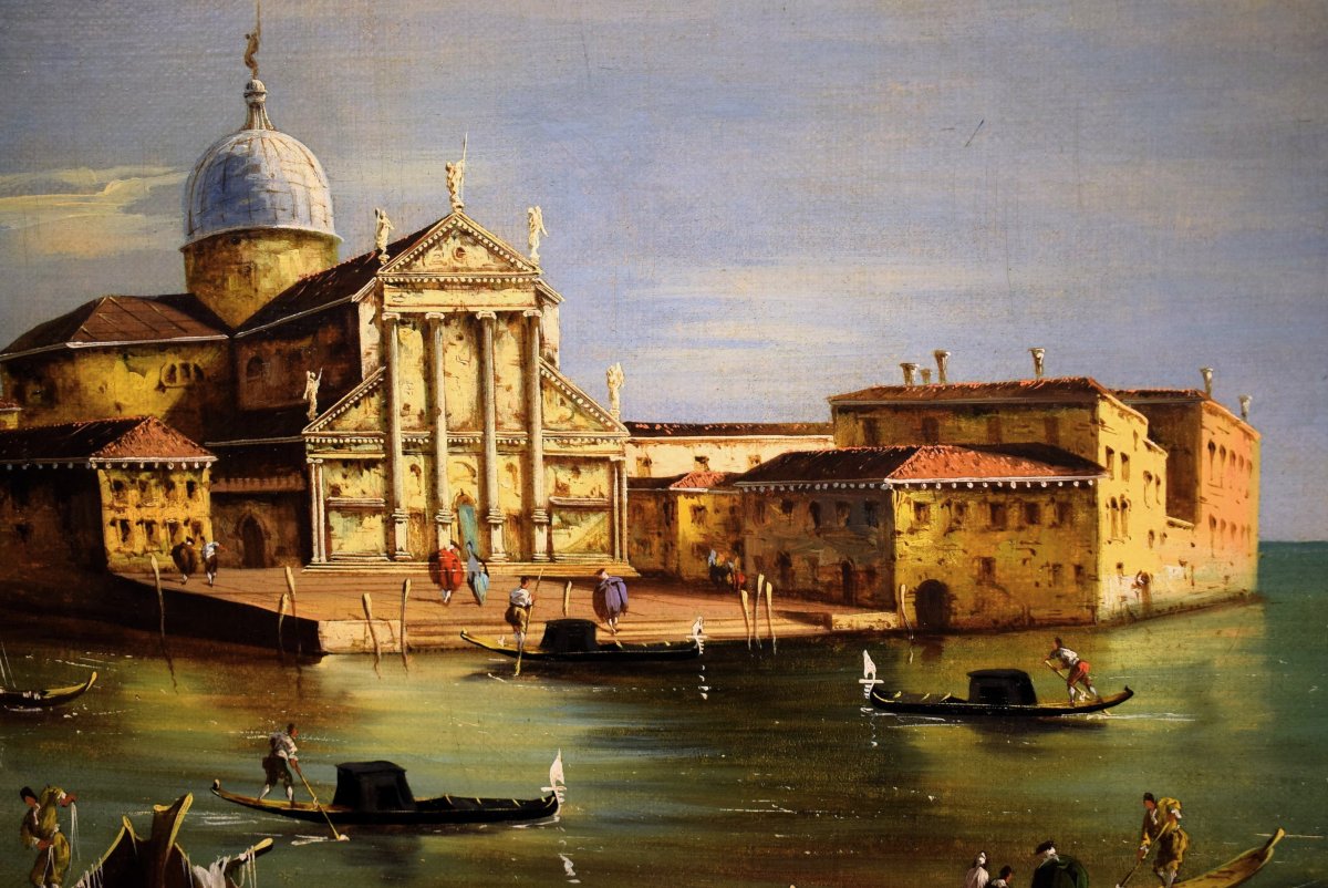 Venise, l'île de San Giorgio - école de Francesco Guardi - XIXe siècle-photo-2