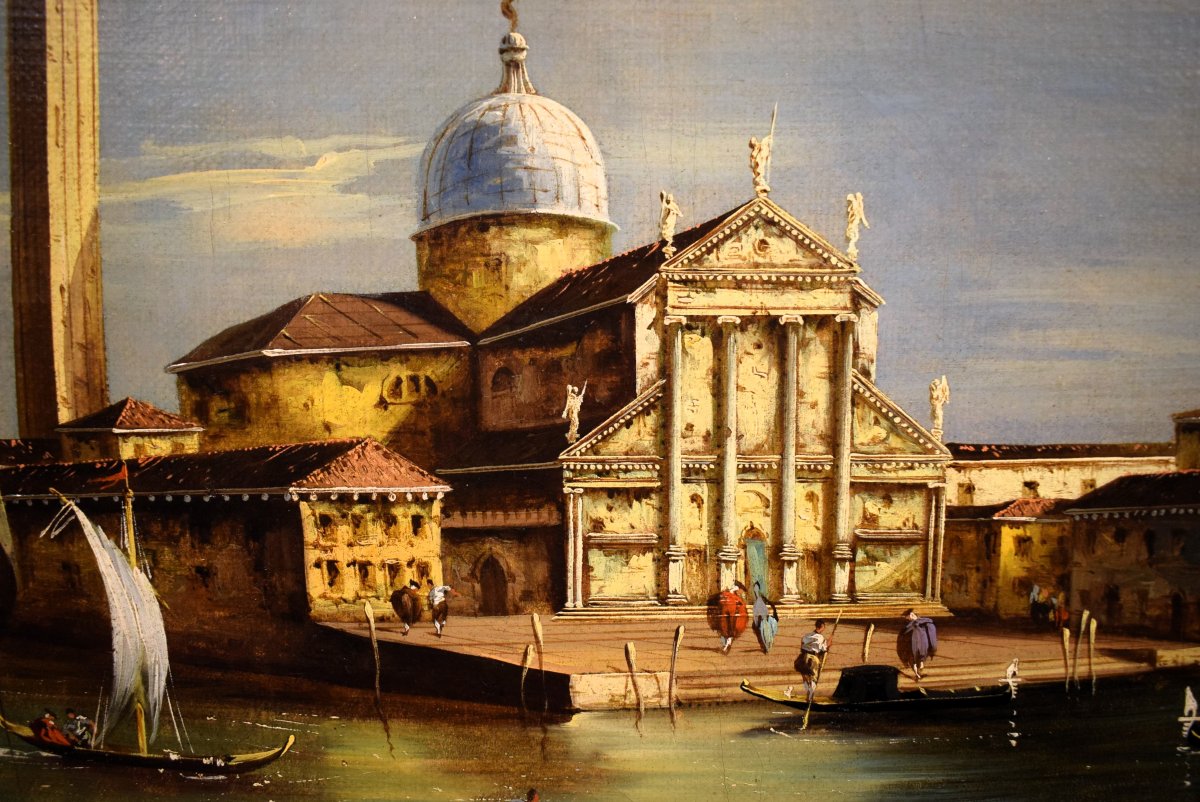 Venise, l'île de San Giorgio - école de Francesco Guardi - XIXe siècle-photo-4