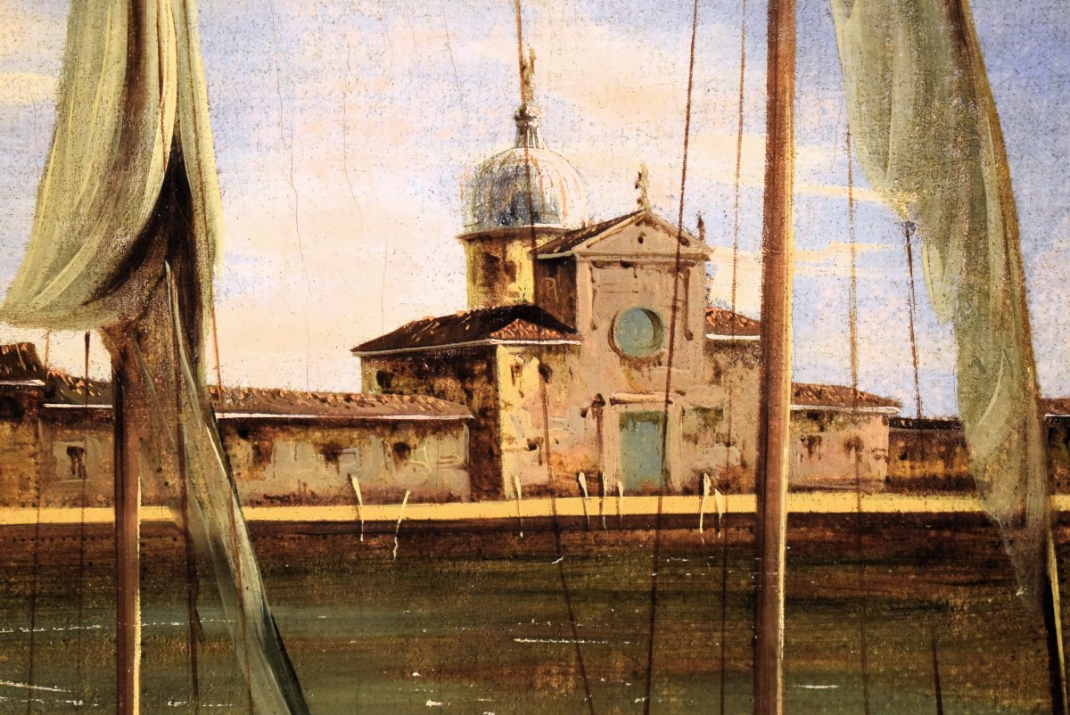 Venise, l'île de San Giorgio - école de Francesco Guardi - XIXe siècle-photo-5