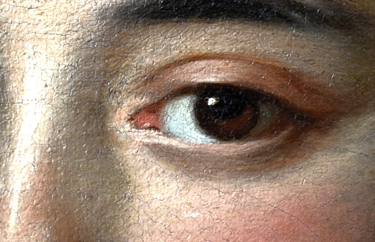  Portrait d'une jeune dame en robe rouge» - Johann Rudolf Huber (Bâle, 1668 -1748) Signé -photo-5