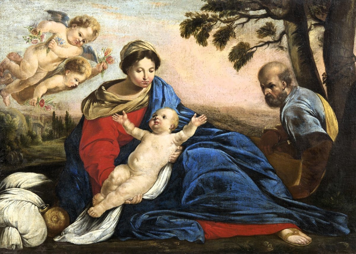 The Holy Family, Resting During The Flight Into Egypt - Simone Cantarini (pesaro 1612 – Verona 1648)