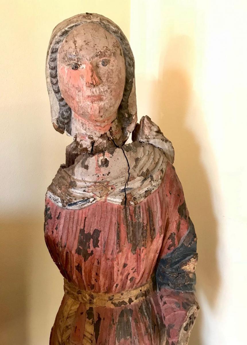 Madonna In Carved Polychrome Wood, Italy Circa 1300-photo-2