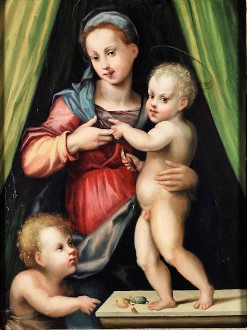 Virgin And Child And Saint John, Domenico Puligo (florence 1492 - 1527)-photo-2