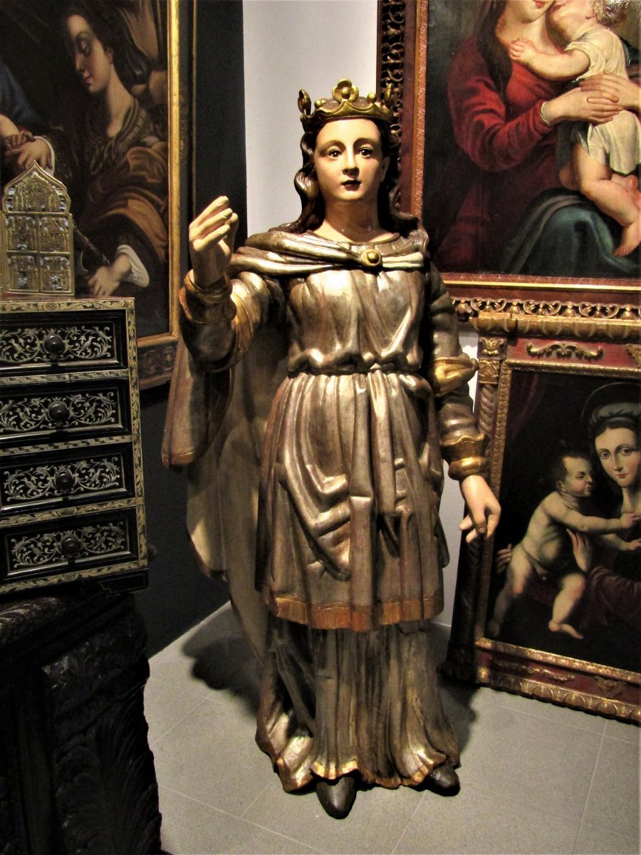 Sainte Catherine grande sculpture en bois policrome du XVIème -photo-2