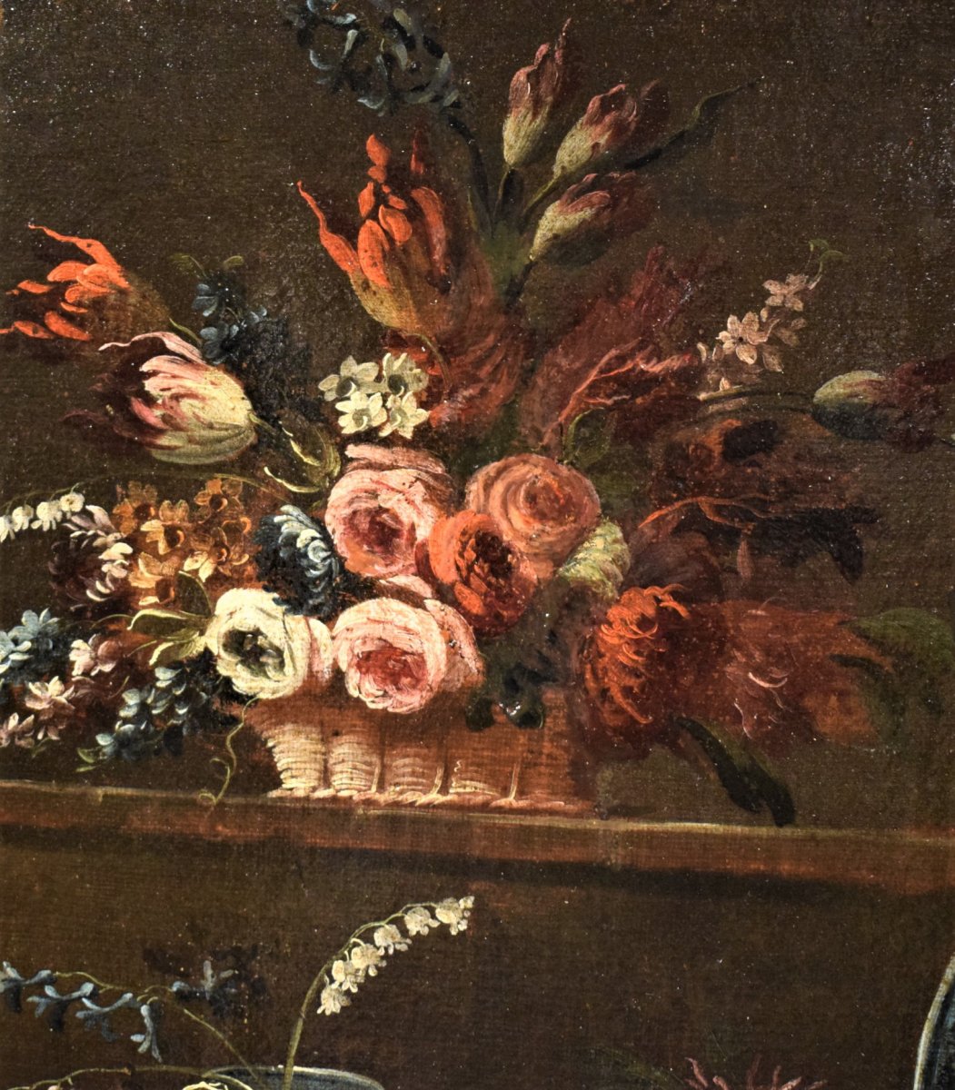 Nature Morte avec  pots de Fleurs  et  poterie - Italie XVIIIème-photo-4