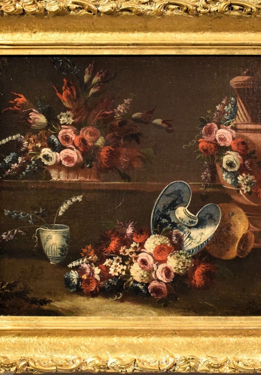 Nature Morte avec  pots de Fleurs  et  poterie - Italie XVIIIème-photo-5
