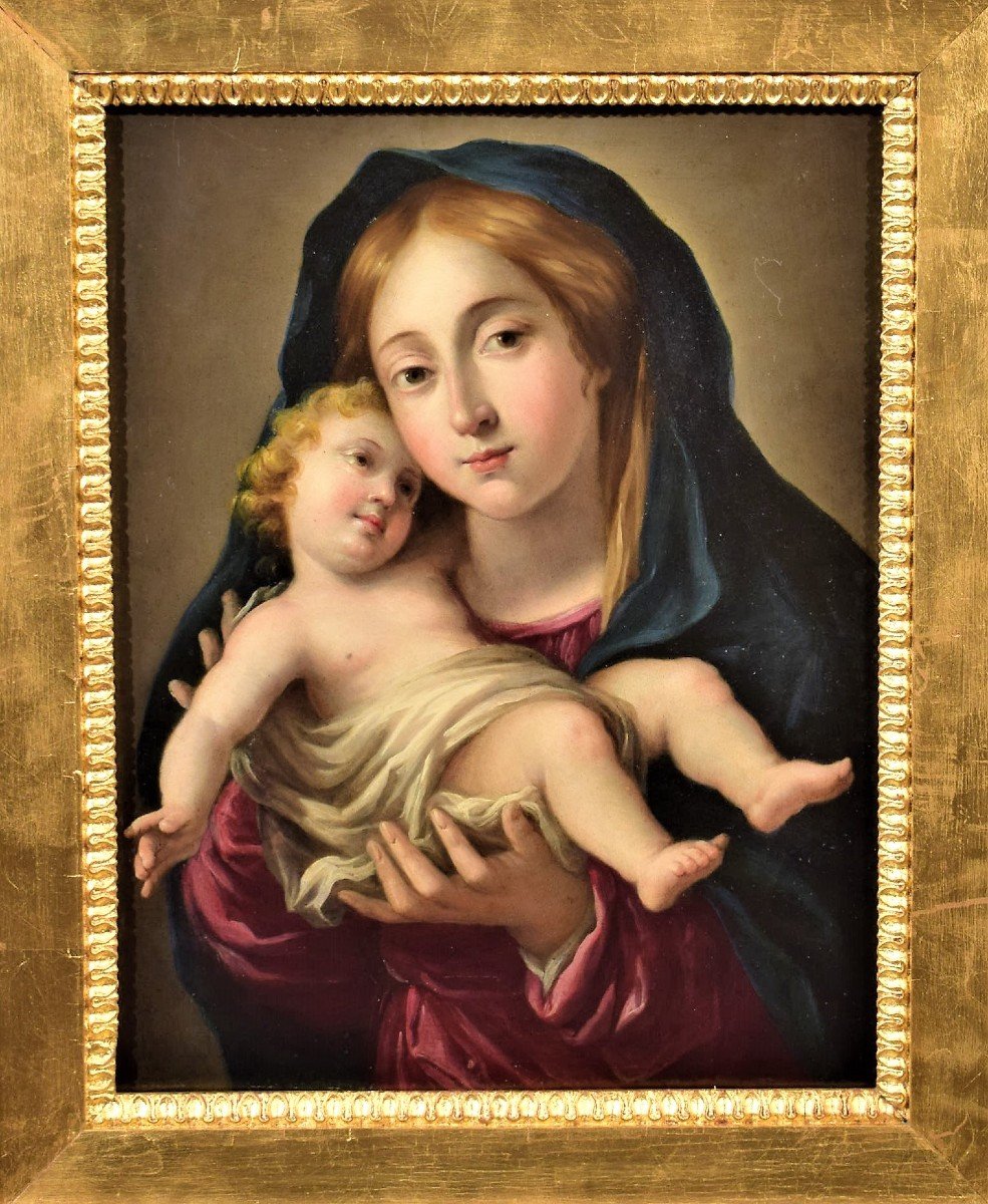 Virgin And Child - Oil On Italian Copper From The 17th Century-photo-2