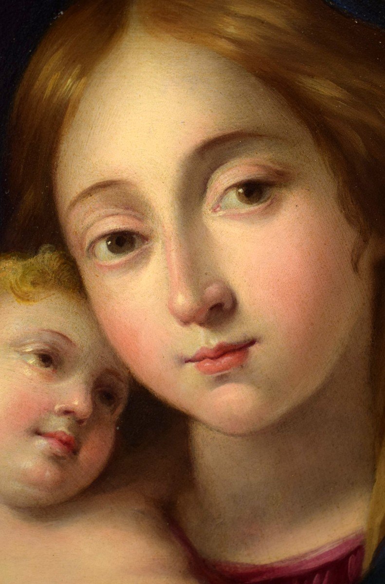 Virgin And Child - Oil On Italian Copper From The 17th Century-photo-2