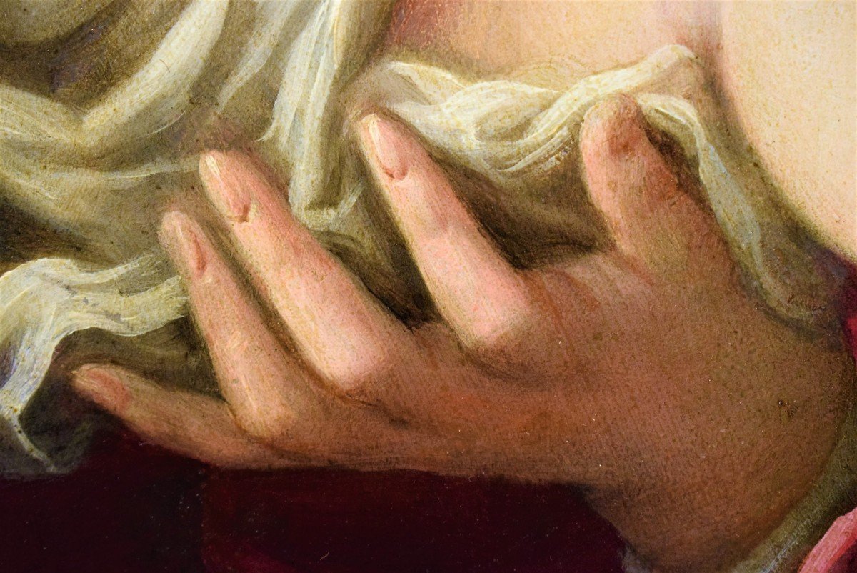 Virgin And Child - Oil On Italian Copper From The 17th Century-photo-5