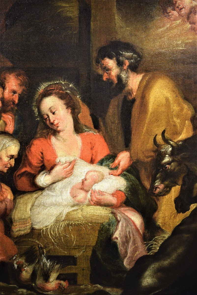 Nativity And Adoration Of The Shepherds, Flemish School Of The XVIIth Century-photo-1