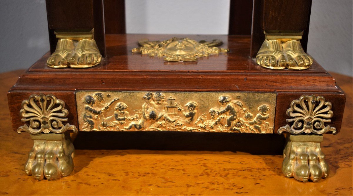 Portico Clock In Mahogany Decorated With Gilt Bronze - Return From Egypt-photo-3