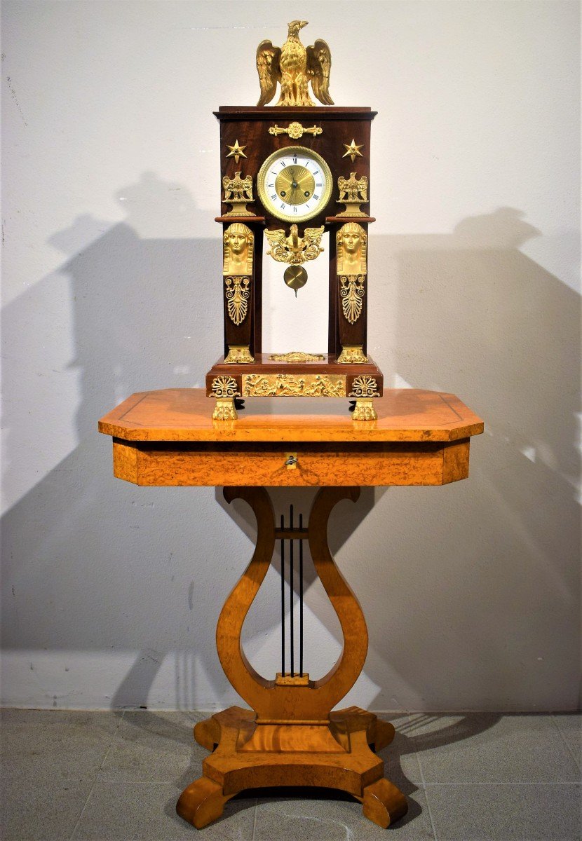 Portico Clock In Mahogany Decorated With Gilt Bronze - Return From Egypt-photo-8