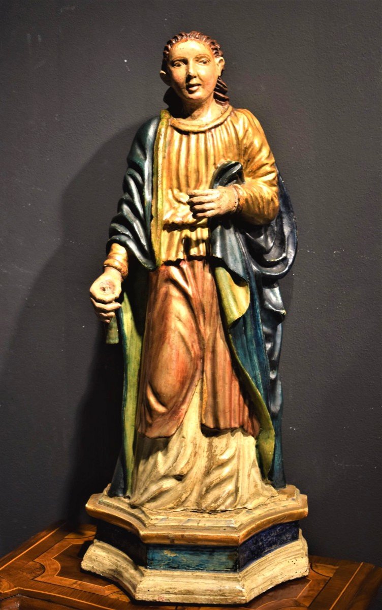 Sainte Martyr Sculpture En Bois Polychrome  Du XVIIème-photo-3