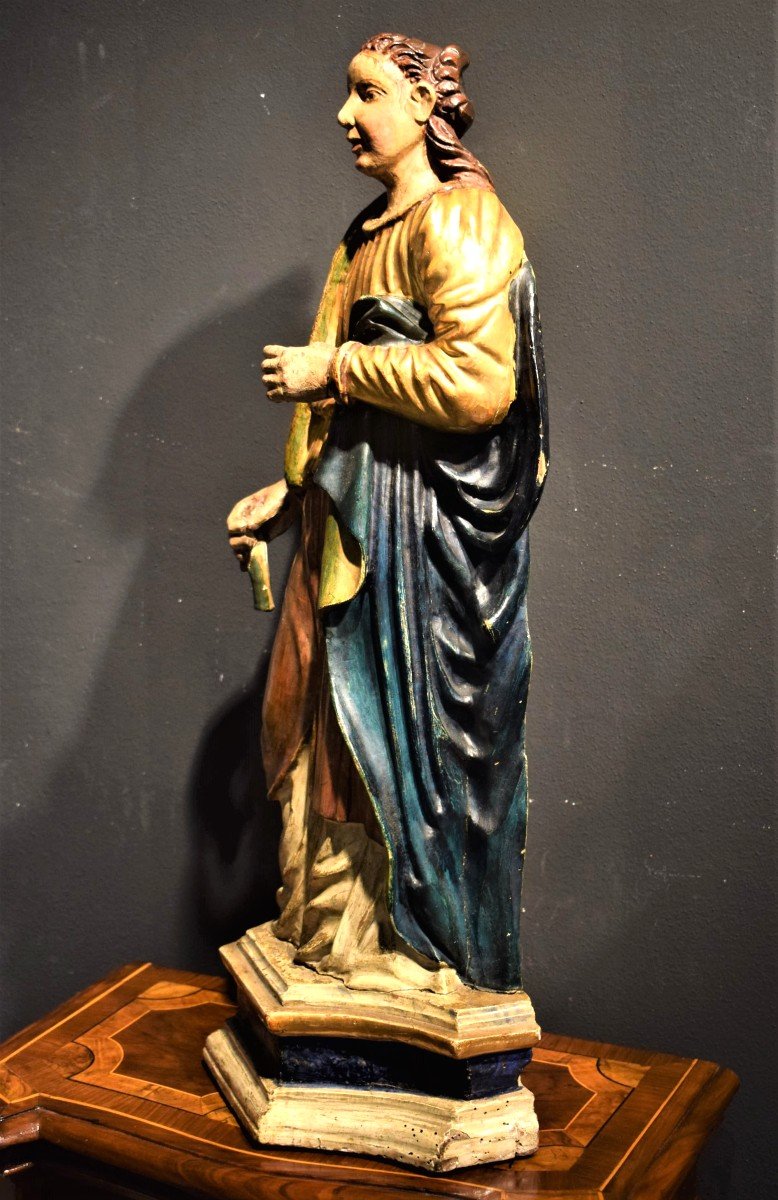 Sainte Martyr Sculpture En Bois Polychrome  Du XVIIème-photo-1