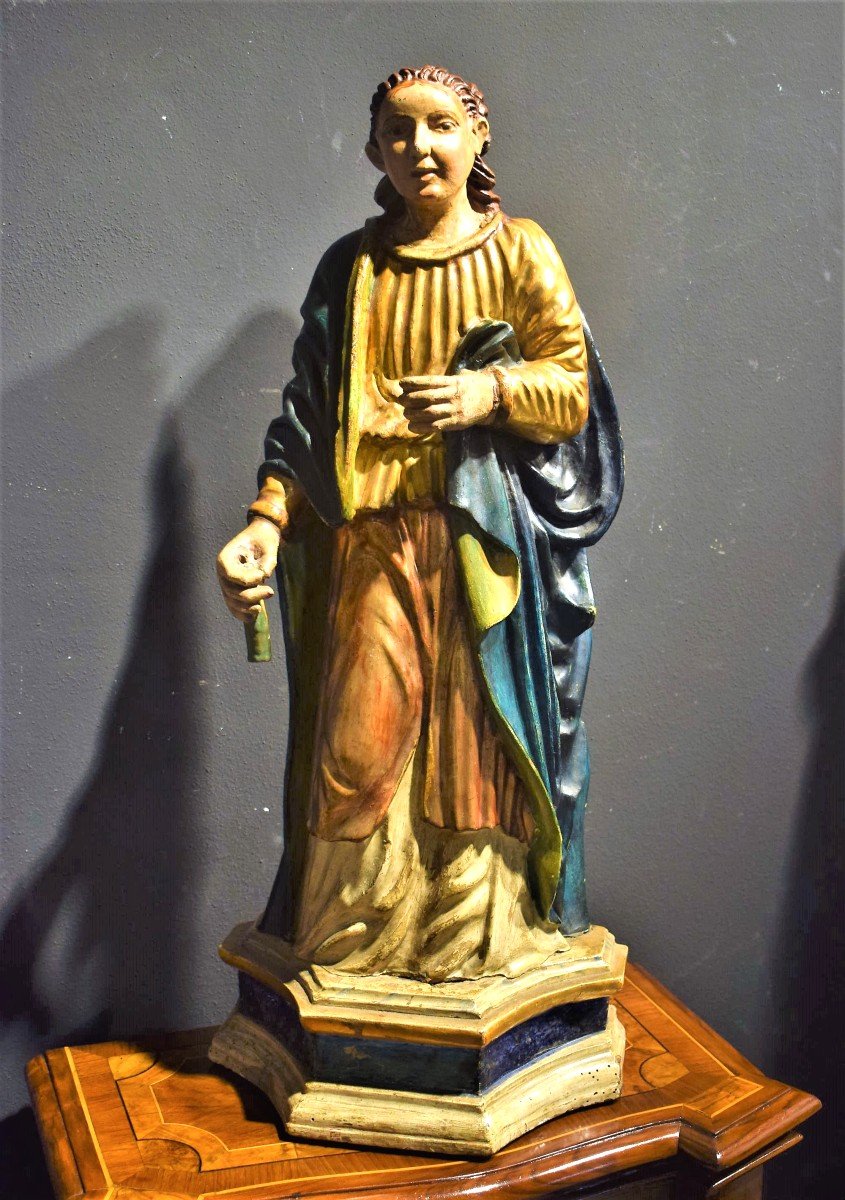 Sainte Martyr Sculpture En Bois Polychrome  Du XVIIème-photo-2