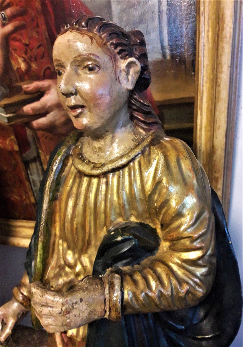 Sainte Martyr Sculpture En Bois Polychrome  Du XVIIème-photo-4