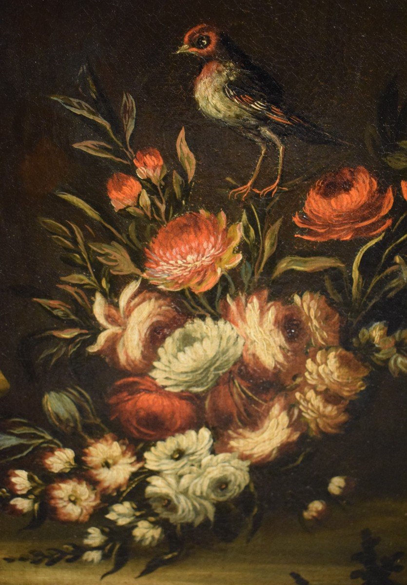 Still Life Of Flowers With Landscape 18th Century Venetian School-photo-3