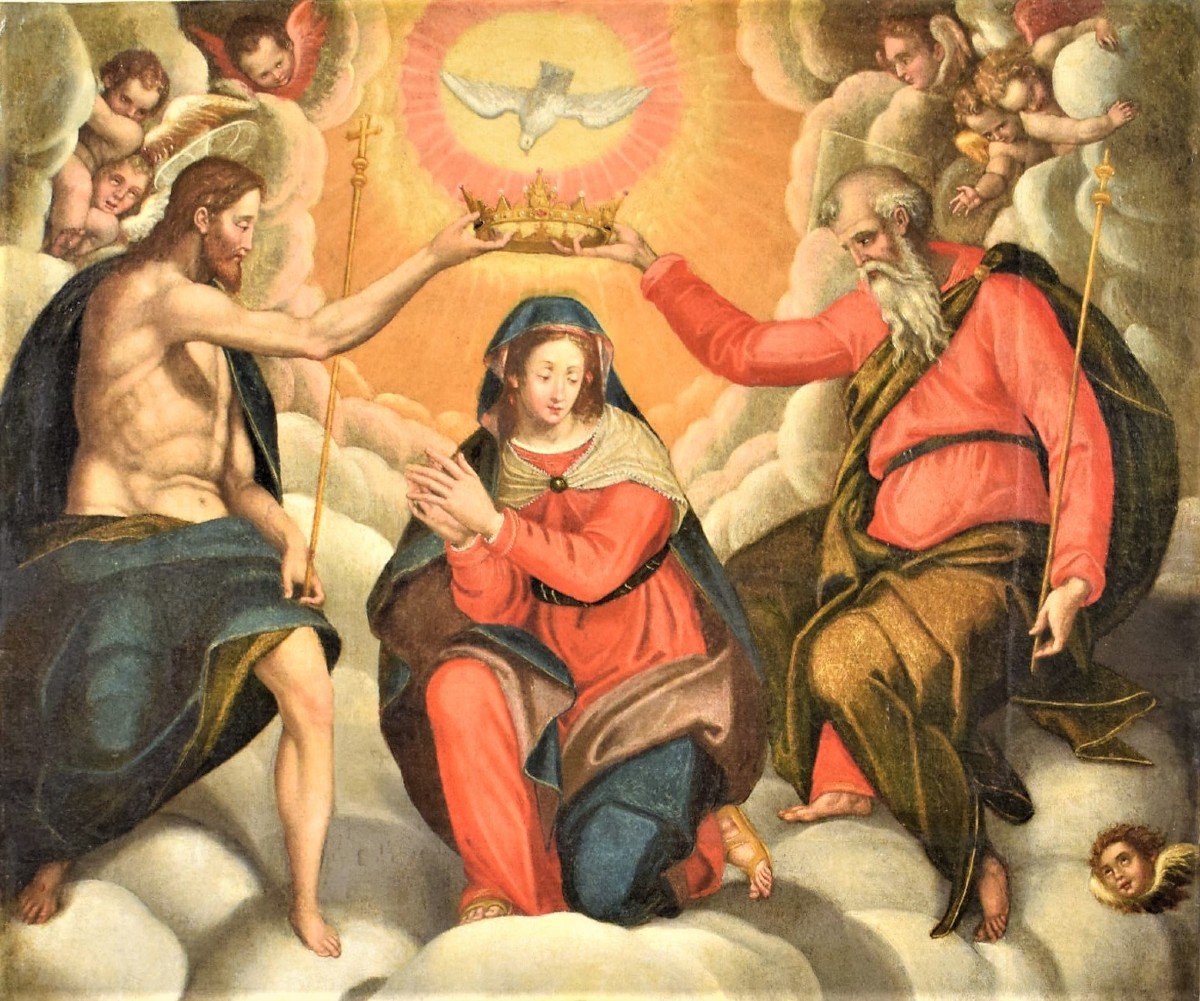 The Coronation Of The Virgin - Italian School Beginning Of The XVIIth Century-photo-2