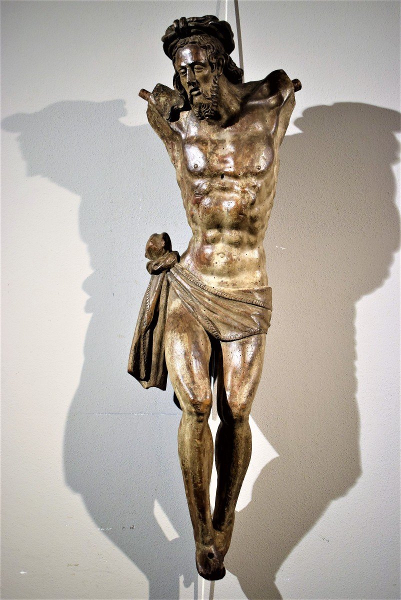 Christ Crucified - XVIth Century Walnut Wood Sculpture - H. 105-photo-2