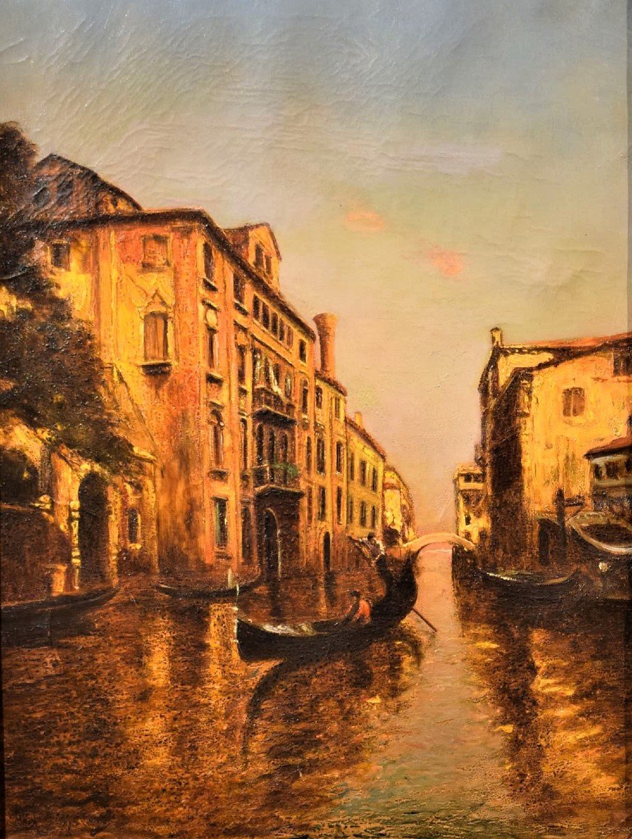 Venise, Jeu De Lumiére  Sur Le Canal - Albert Ferdinand Duprat  Debut XXème-photo-2