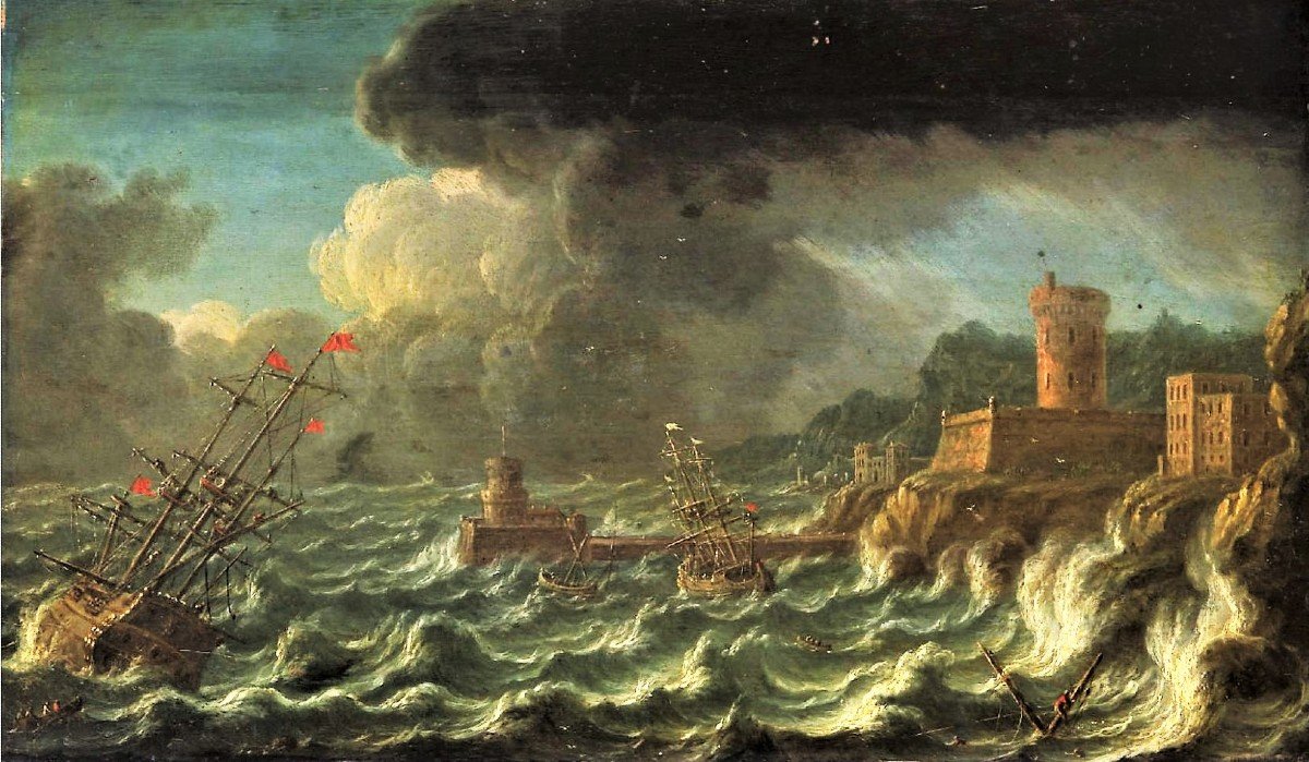 Marine orageuse  sur les côtes  Orazio Grevenbroeck (1676-1739)-photo-8