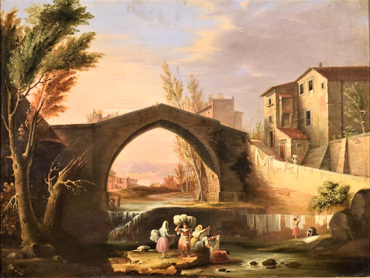 The Laundresses At The River - Attr. To Giuseppe Canella 1830 E.-photo-2