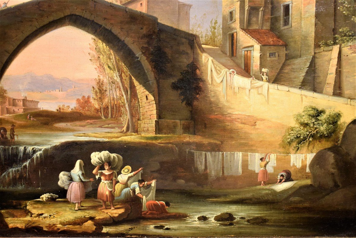 The Laundresses At The River - Attr. To Giuseppe Canella 1830 E.-photo-2