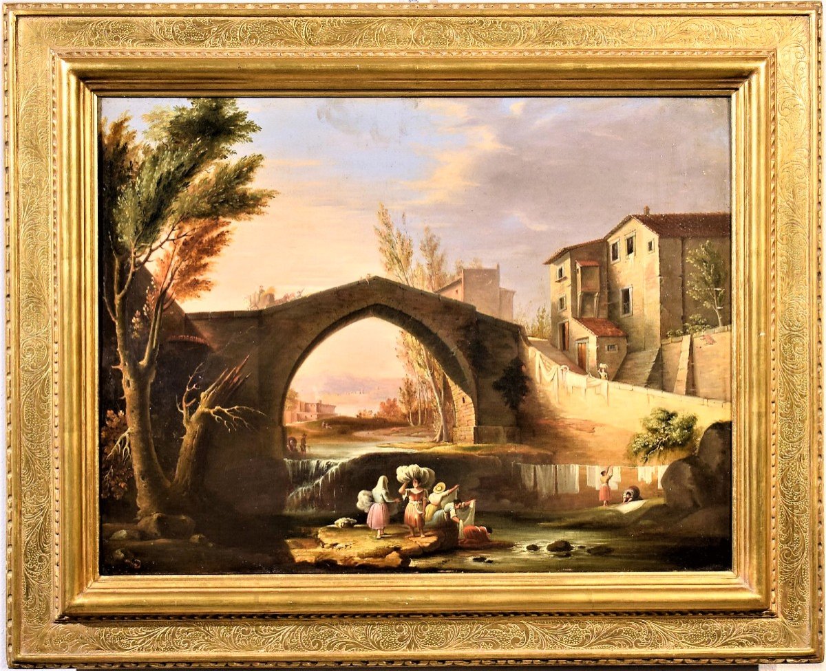 The Laundresses At The River - Attr. To Giuseppe Canella 1830 E.
