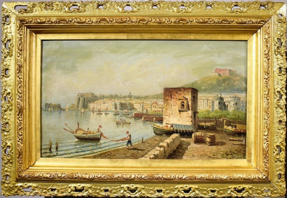 Pair Of Beautiful Views Of The Gulf Of Naples - 19th Century Posillipo School-photo-1