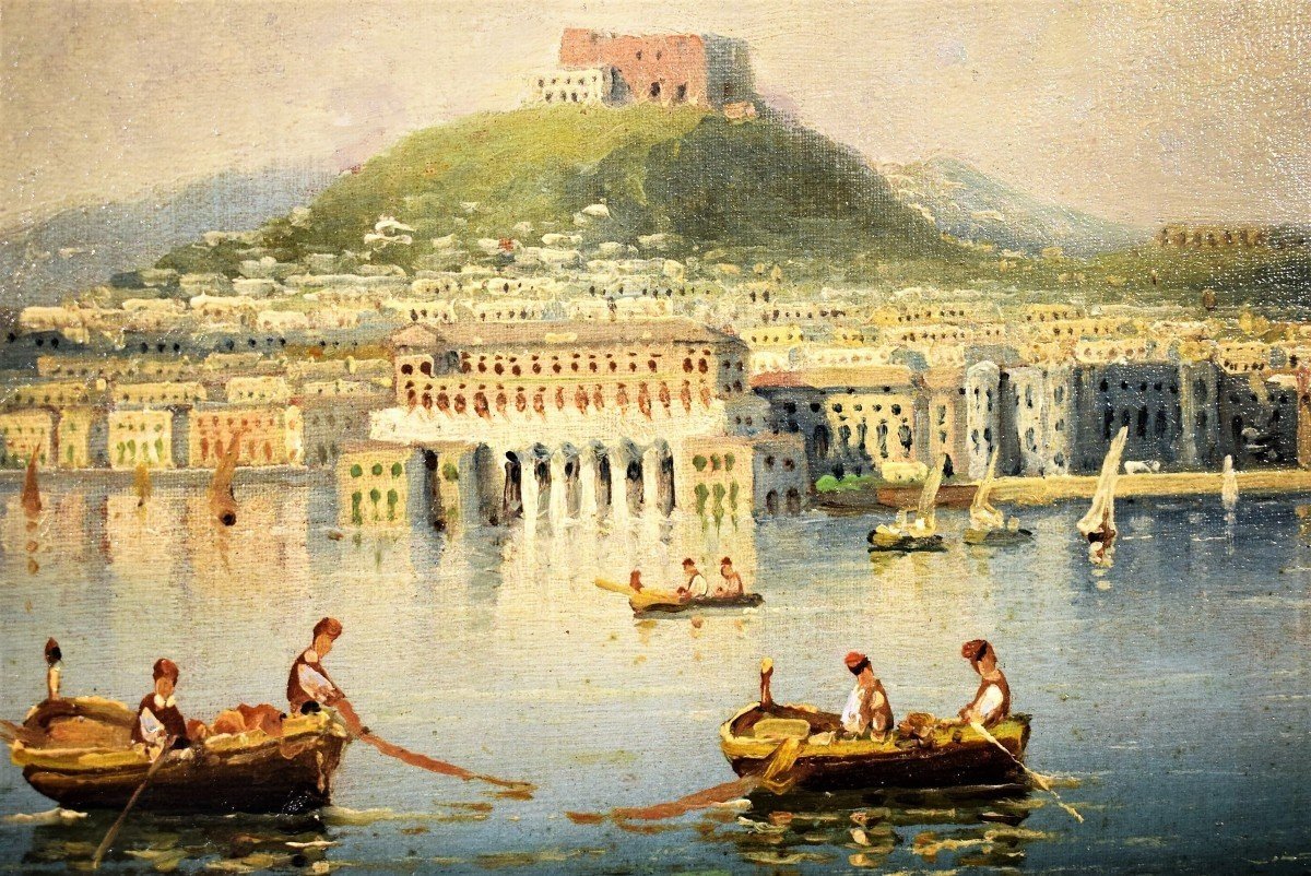 Paire de belle vues du golfe de Naples  -  école Posillipo XIXème-photo-4