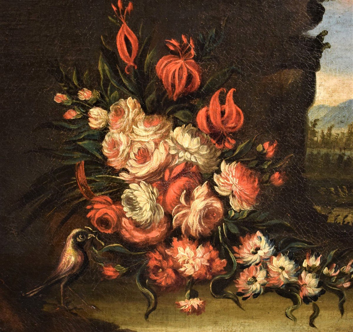 Pair Of Still Lifes Of Flowers With 18th Century Venetian Landscapes-photo-4