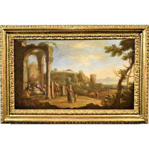 Paysage arcadien avec la Nativité - Andrea Locatelli (Rome 1695-1741) 