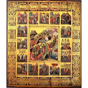 The Great Feasts And Scenes From The Gospels And The Old Testament - Ancient Russian Icon