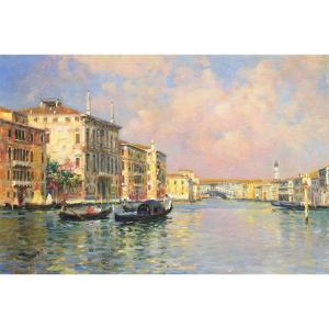 Venise, Grand Canal et pont du Rialto - Luigi Lanza (Venise 1860-1913)