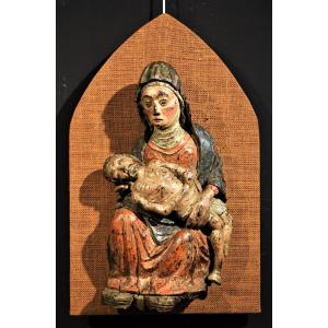 "la Pietà" Polychrome Wooden Sculpture - Early 15th Century